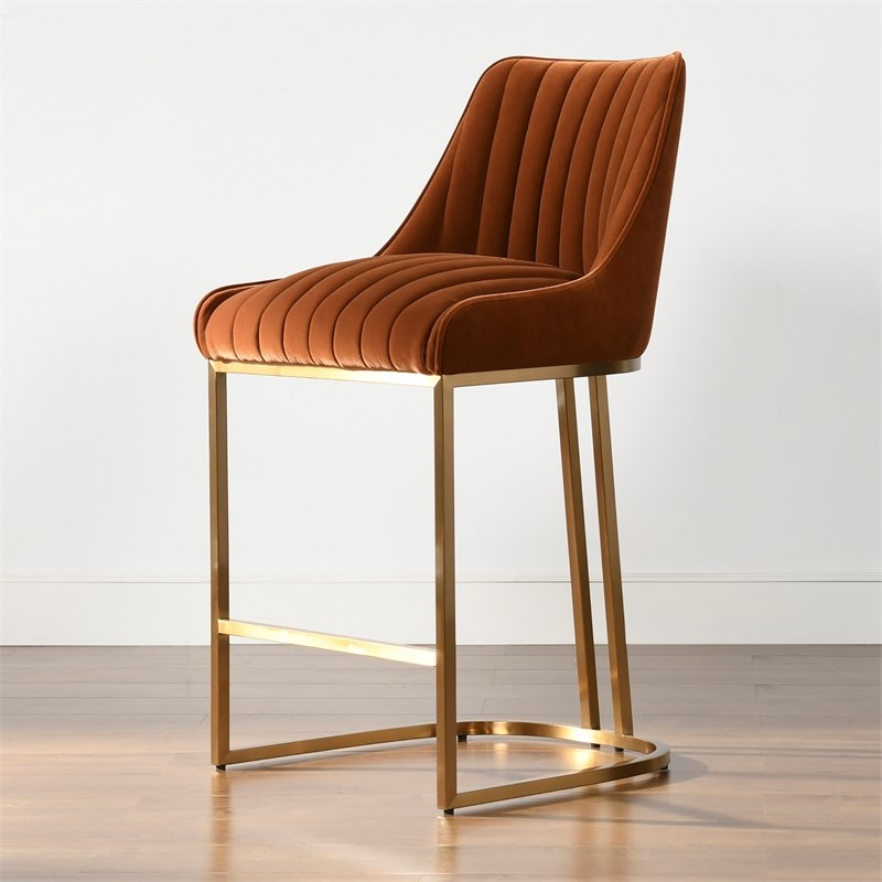 Maddie 26" Modern Glam Gold Base Counter Height Bar Stool Burnt Orange