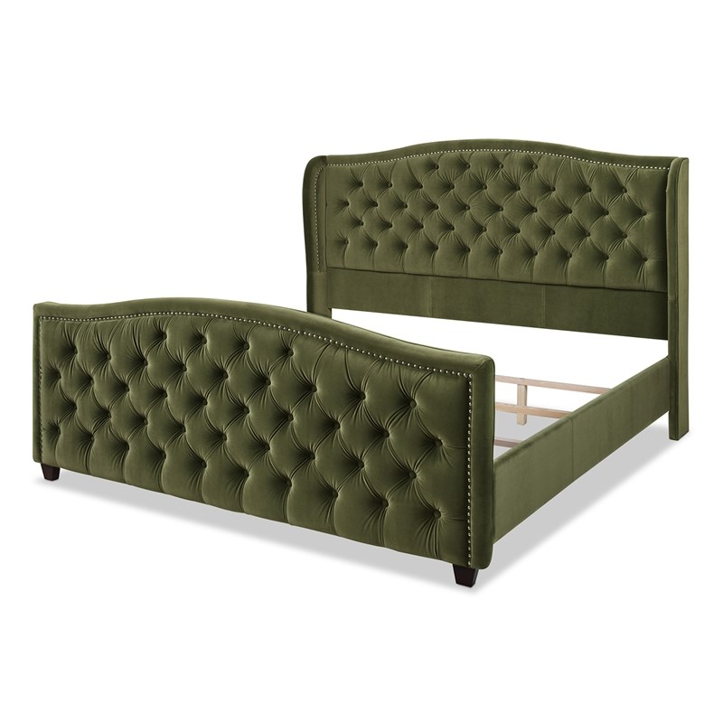 Marcella Upholstered Shelter Headboard Bed King Olive Green Homesquare