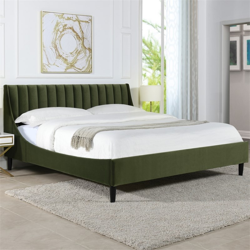 Aspen Vertical Tufted Headboard Platform Bed Set King Olive Green