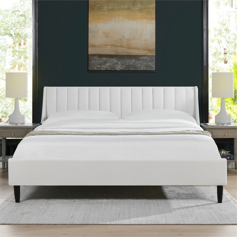 Aspen Vertical Tufted Headboard Platform Bed Set King Cloud White Velvet S52180 4 V037 1