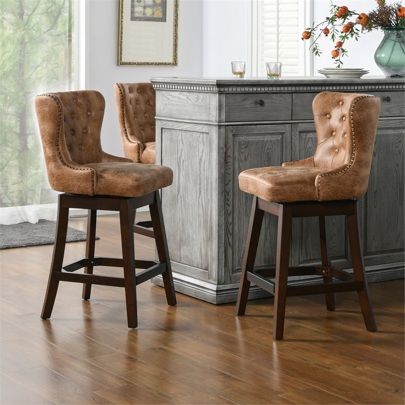 Holmes Tufted High-Back 360 Swivel Counter-Height Barstool Tan Brown