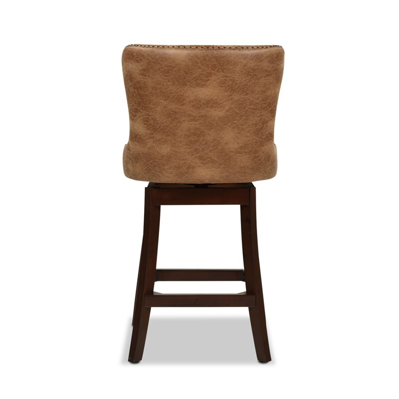 Holmes Tufted High-Back 360 Swivel Counter-Height Barstool Tan Brown