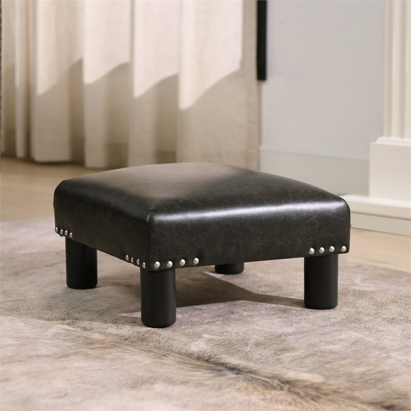 Jules Square Accent Footstool Ottoman Vintage Black Brown