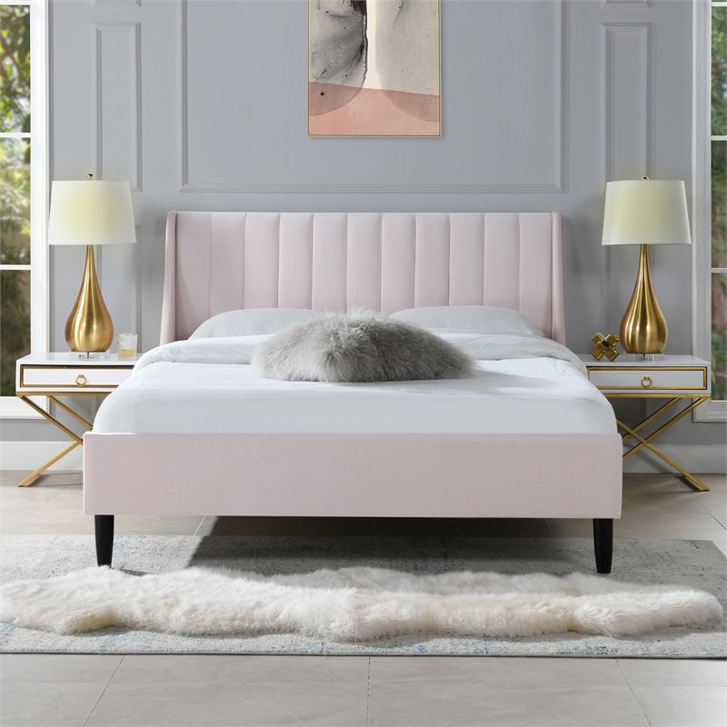 Aspen Vertical Tufted Headboard, Pink Platform Bed Queen