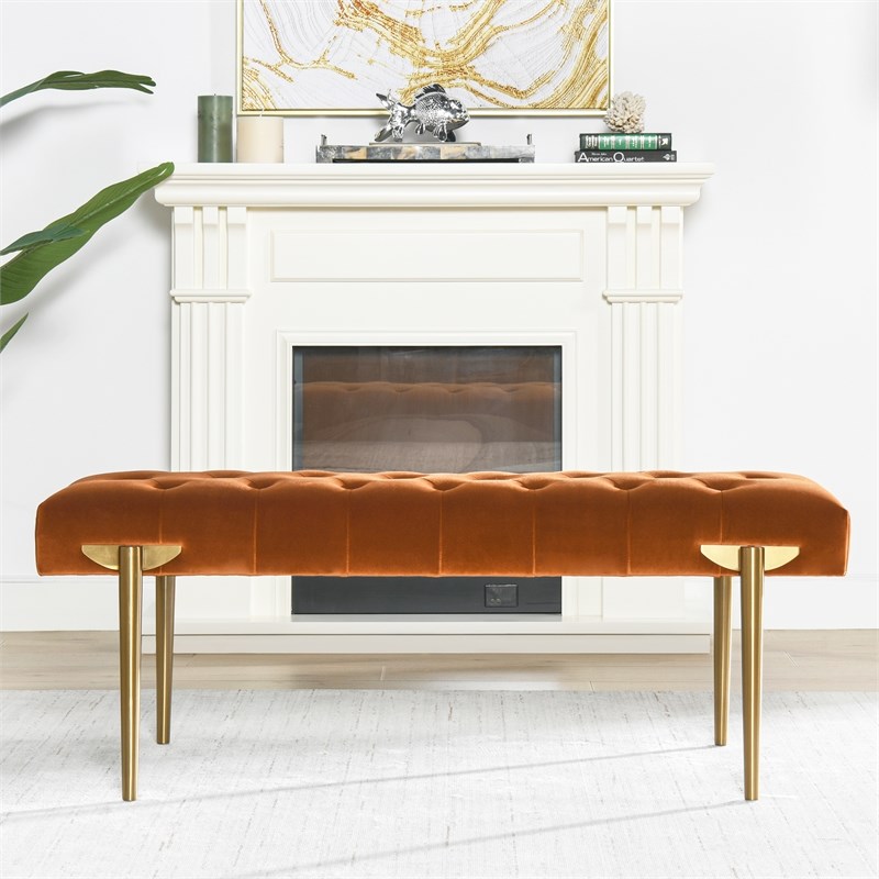 Jennifer Taylor Home Aria Upholstered Gold Accent Bench Burnt Orange