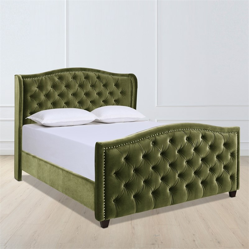 Jennifer Taylor Home Marcella Tufted Wingback Queen Bed Olive Green Homesquare