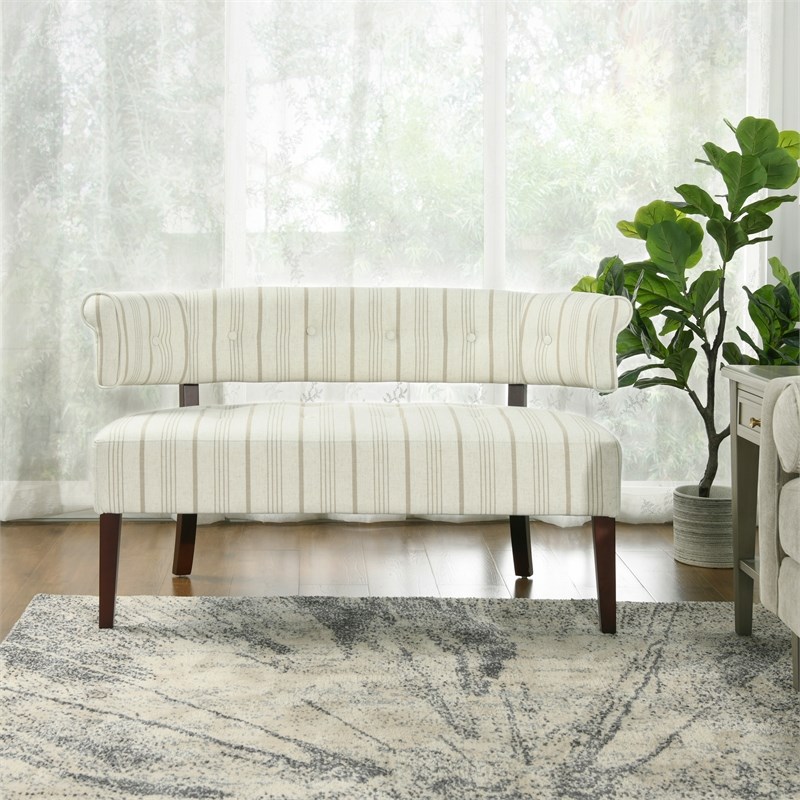 Jennifer Taylor Home Jared Roll Arm Tufted Linen Bench Flax White & Beige