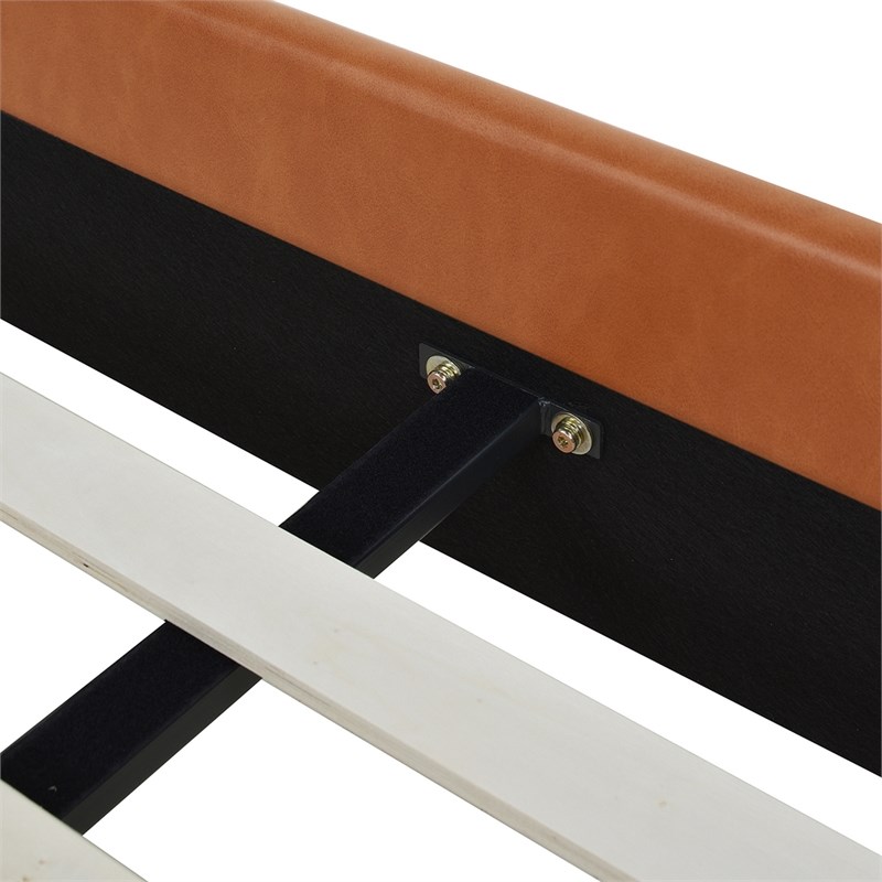Aspen Vertical Tufted Modern Headboard Platform Bed Set Queen Caramel Tan Brown
