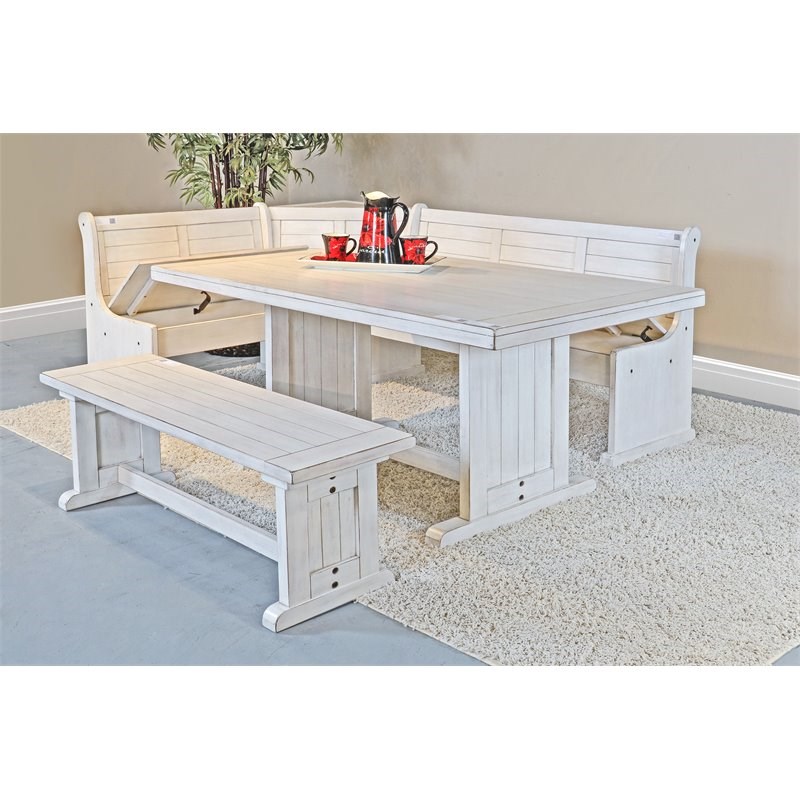 Cooper Bayside Farmhouse Wood Breakfast Nook Set in Marble White