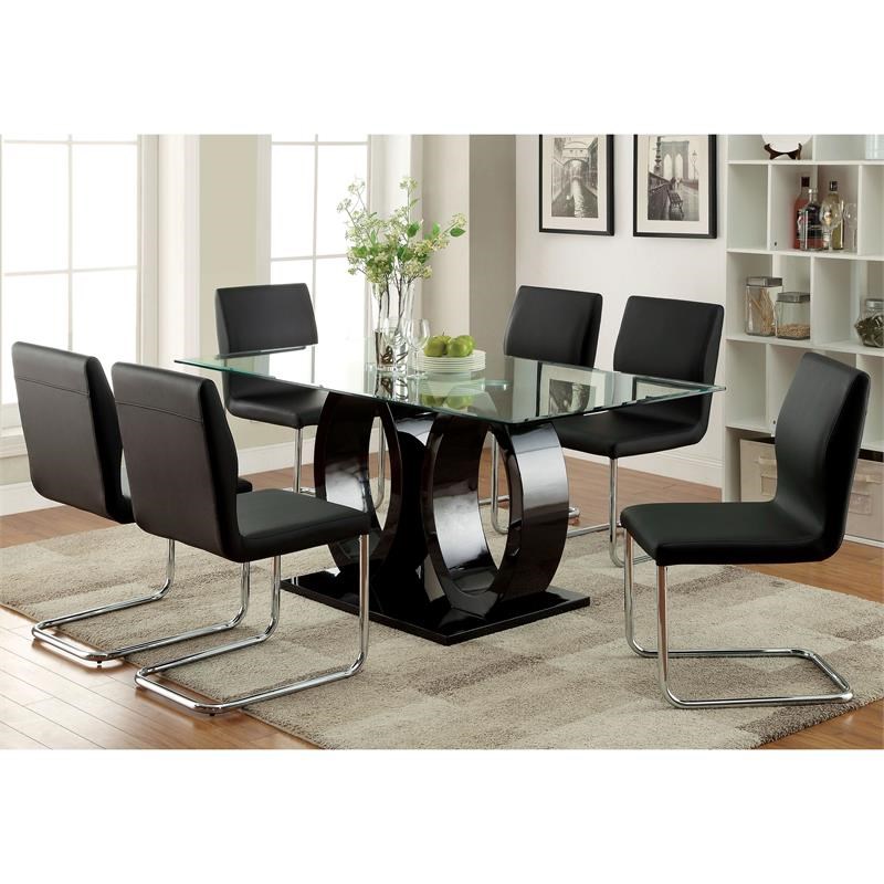 Cooper Hugo Tempered Glass Top and Wood Dining Table in Black