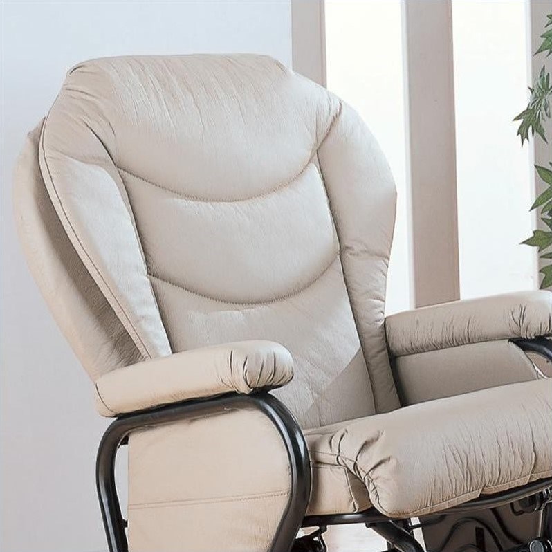 Faux Leather Recliner Glider Chair with Ottoman in Solid Bone Homesquare