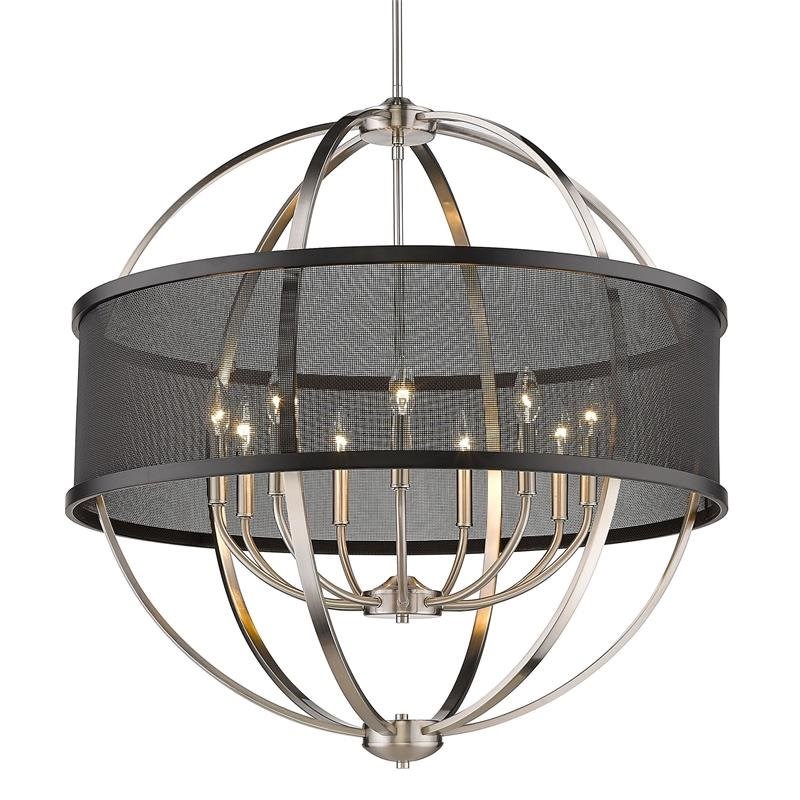 Colson 9 Light Chandelier in Pewter with Matte Black Shade