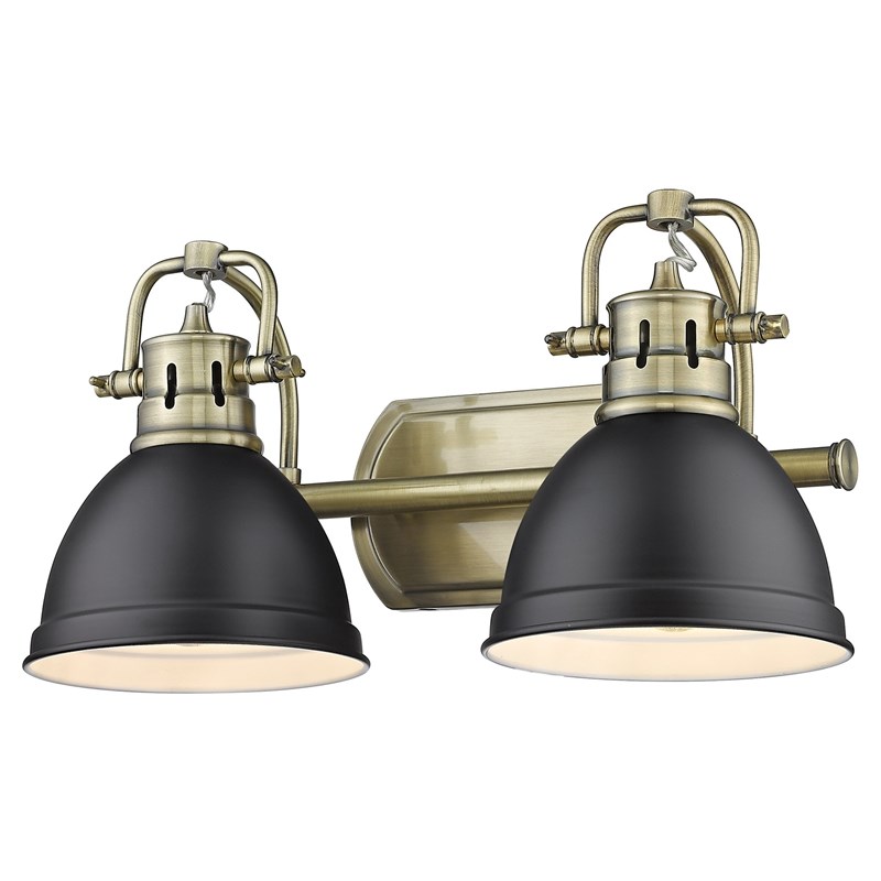 Golden Lighting Duncan 2-Light Metal Bath Vanity in Aged Brass/Matte Black