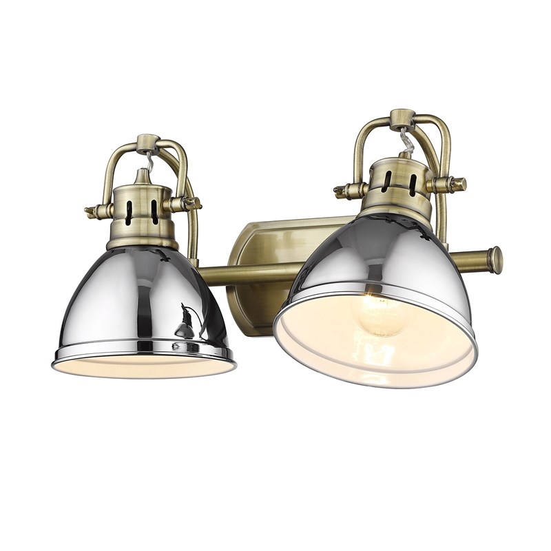 Golden Lighting Duncan 2-Light Metal Bath Vanity in Aged Brass/Chrome