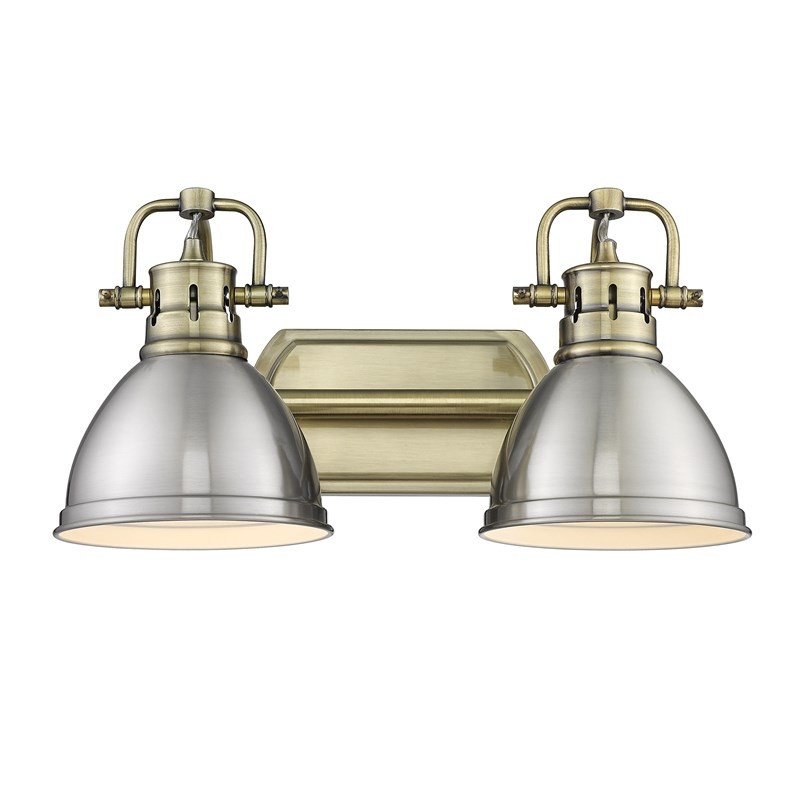 Golden Lighting Duncan 2-Light Metal Bath Vanity in Aged Brass/Pewter