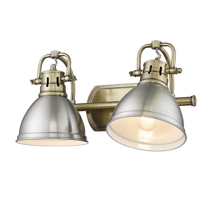 Golden Lighting Duncan 2-Light Metal Bath Vanity in Aged Brass/Pewter