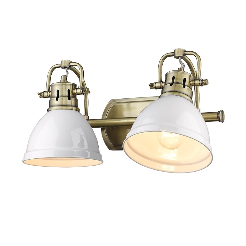 Golden Lighting Duncan 2-Light Metal Bath Vanity in Aged Brass/White
