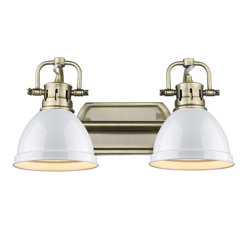 Golden Lighting Duncan 2-Light Metal Bath Vanity in Aged Brass/White