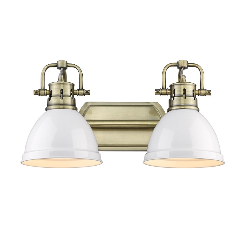 Golden Lighting Duncan 2-Light Metal Bath Vanity in Aged Brass/Matte White