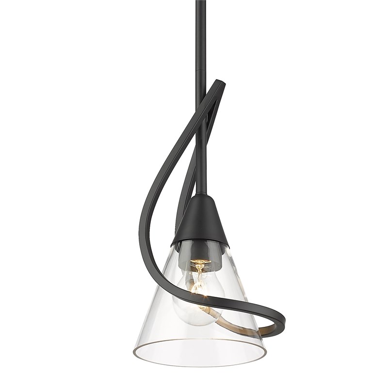 Golden Lighting Olympia Mini Pendant in Matte Black with Clear Glass Shade