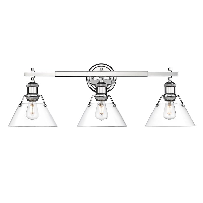 Golden Lighting Orwell 3 Light Bath Vanity in Chrome with Clear Glass Shade