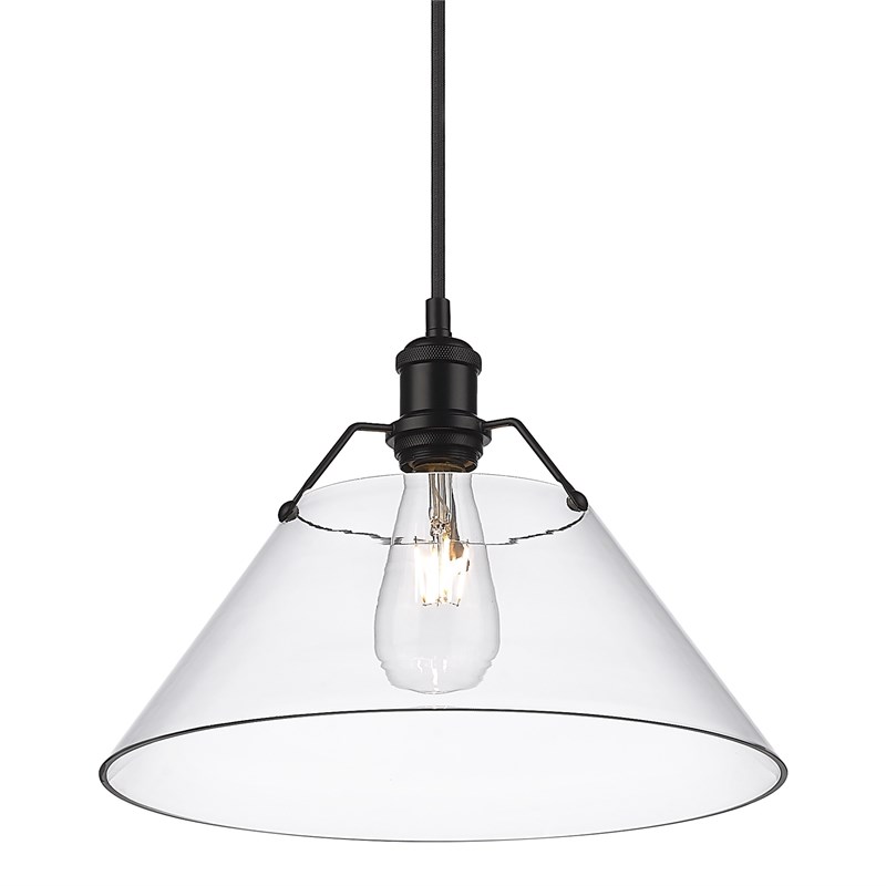 Golden Lighting Orwell 1 Light Large Pendant in Matte Black with Clear Glass