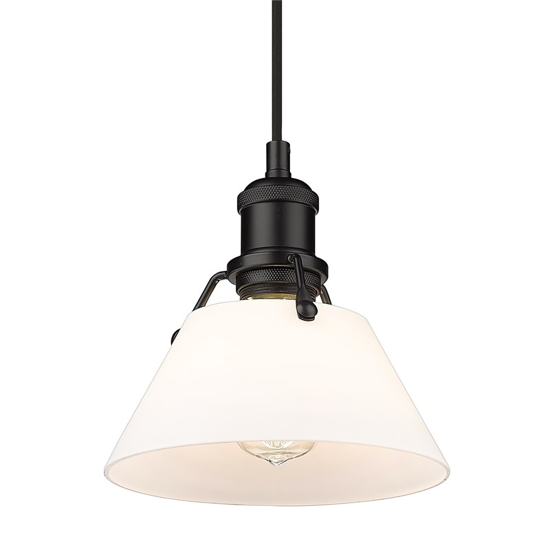 Golden Lighting Orwell 1 Light Small Pendant in Matte Black with Opal Glass