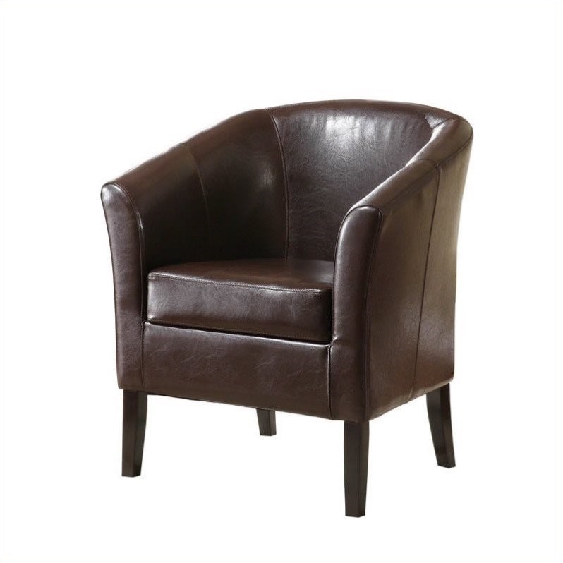 Riverbay Furniture Faux Leather Barrel Club Chair in Brown