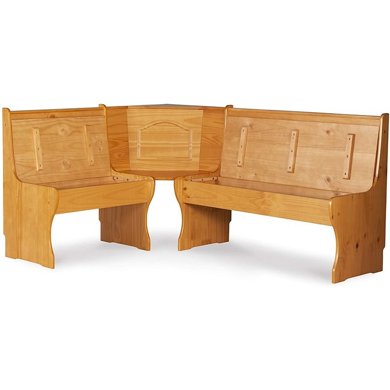 Riverbay Furniture Patio Conversation Breakfast Corner Nook Table Booth Bench Dining Set in Natural