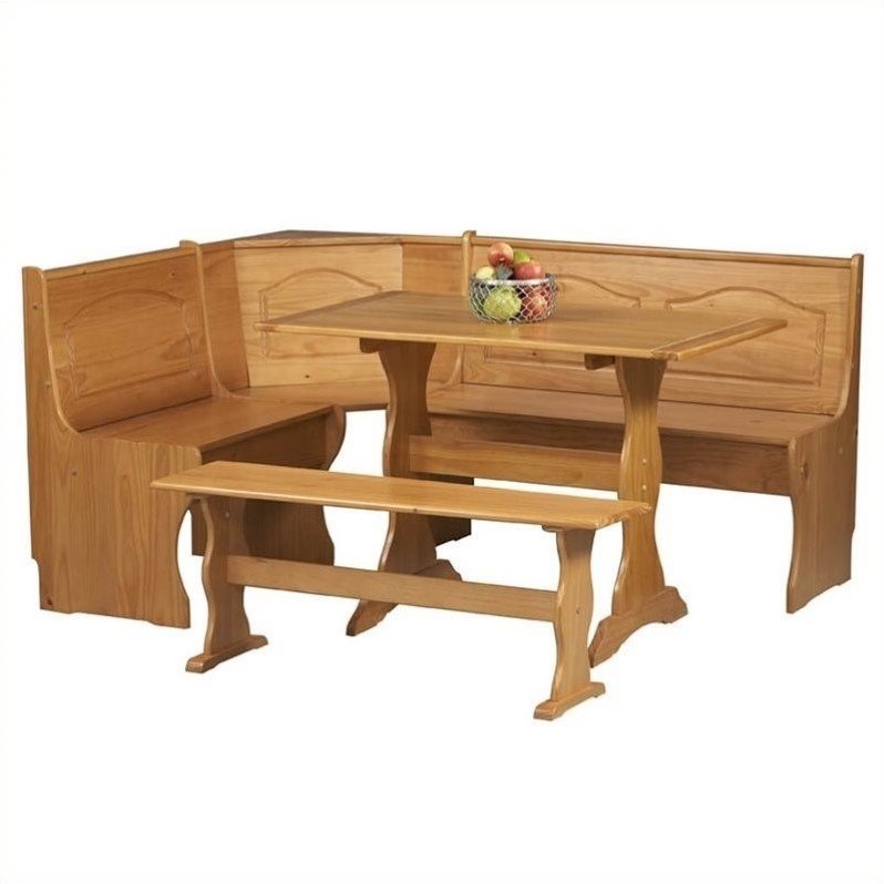Riverbay Furniture Patio Conversation Breakfast Corner Nook Table Booth Bench Dining Set in Natural