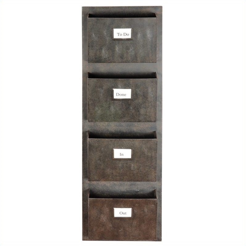 Riverbay Furniture 4 Slot Wall Mounted Mailbox in Rustic Gray