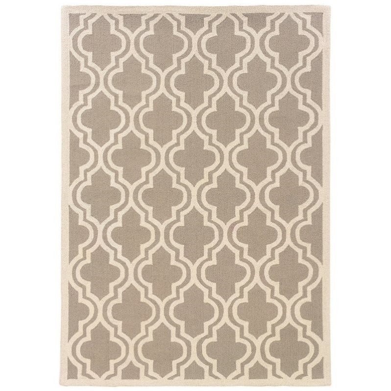 Riverbay Furniture 5' x 7' Hand Hooked Quatrefoil Wool Rug in Gray