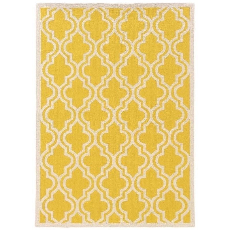 Riverbay Furniture 8' x 10' Hand Hooked Quatrefoil Wool Rug in Yellow