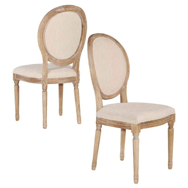 Riverbay Furniture Oval Back Dining Side Chair in Linen (Set of 2)