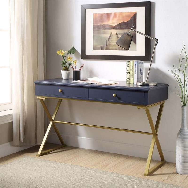 Riverbay Furniture Writing Desk in Blue and Gold
