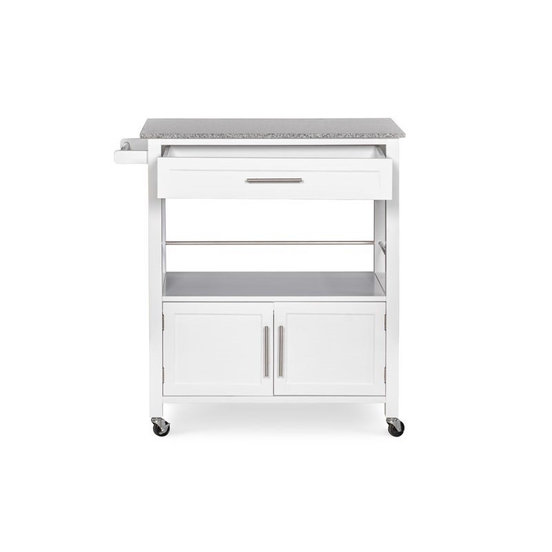 Riverbay Furniture Granite Top Kitchen Cart in White