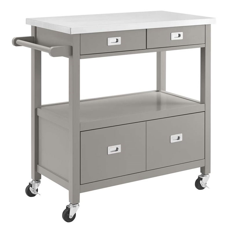 Riverbay Furniture Stainless Steel Top Kitchen Cart in Gray