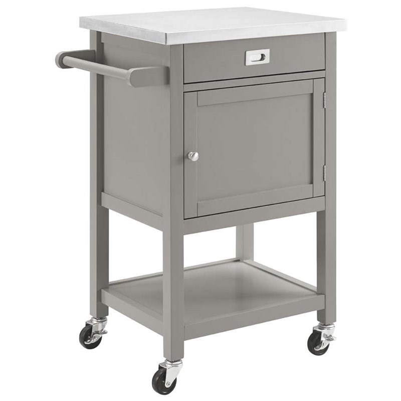 Riverbay Furniture Stainless Steel Top Kitchen Cart in Gray
