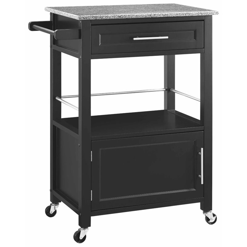 Riverbay Furniture Granite Top Kitchen Cart in Black