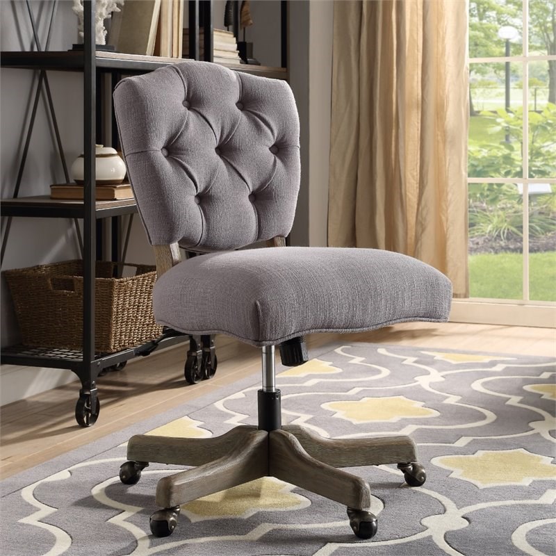 Riverbay Furniture Tufted Swivel Office Chair in Gray