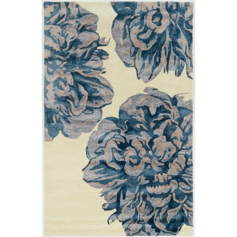 Riverbay Furniture 8' x 11' Hand Tufted Wool Rug in Ivory and Navy