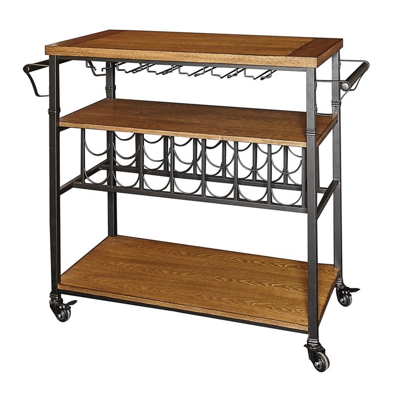 Riverbay Furniture Wine Cart in Black and Rich Brown
