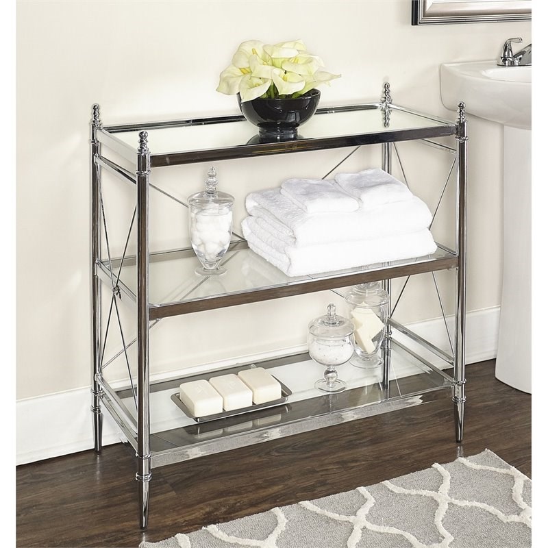 Riverbay Furniture Glass Floor Console in Chrome