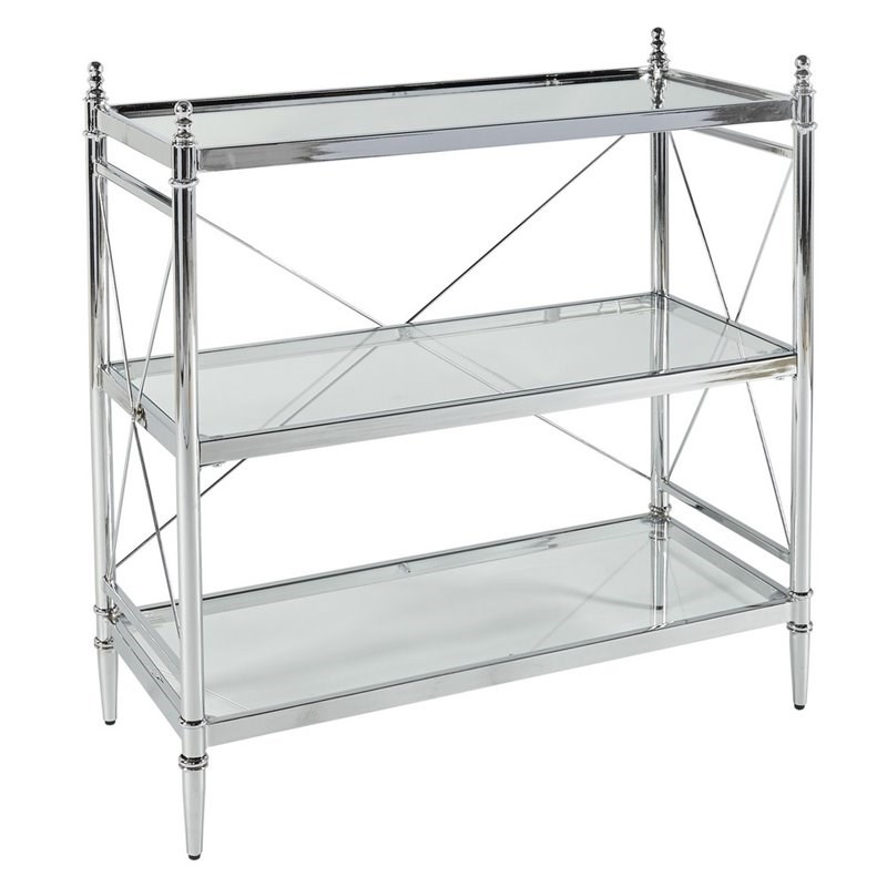 Riverbay Furniture Glass Floor Console in Chrome