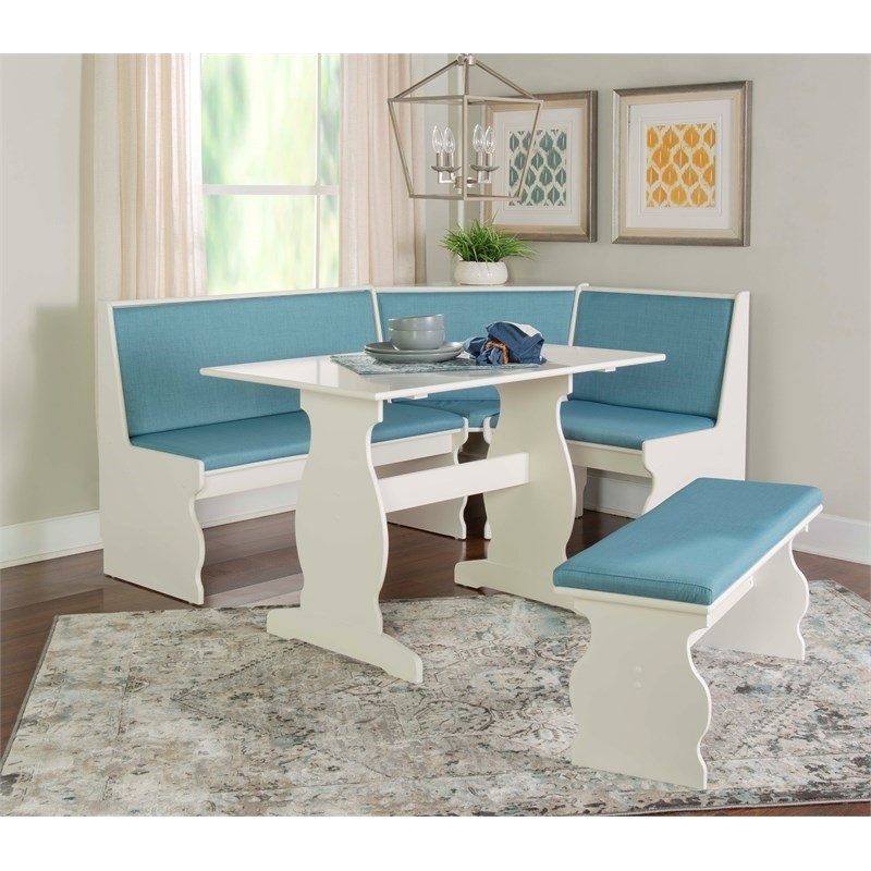 Riverbay Patio Wood White Breakfast Corner Nook Table Booth Bench Dining Set