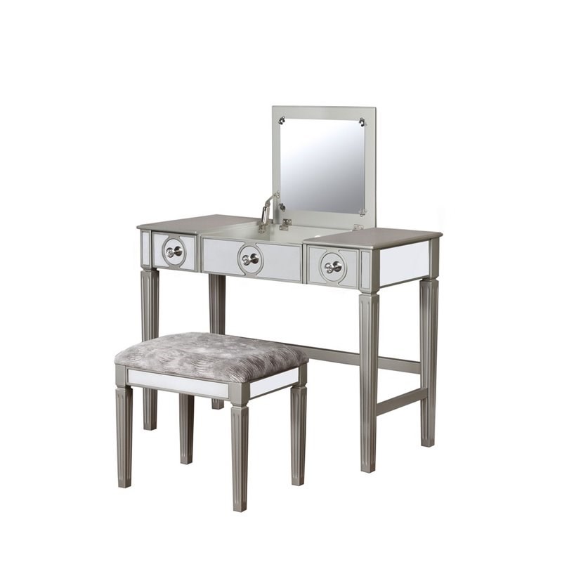 Riverbay Furniture Vanity Set in Silver and Gray