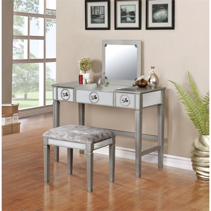 Riverbay Furniture Vanity Set in Silver and Gray