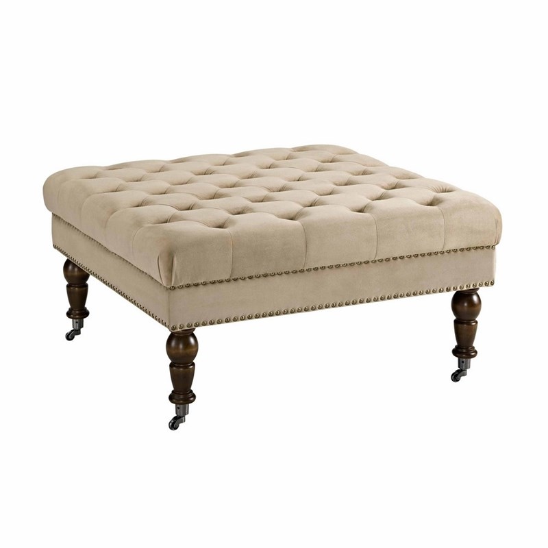 Riverbay Furniture Velvet Square Tufted Ottoman | Homesquare