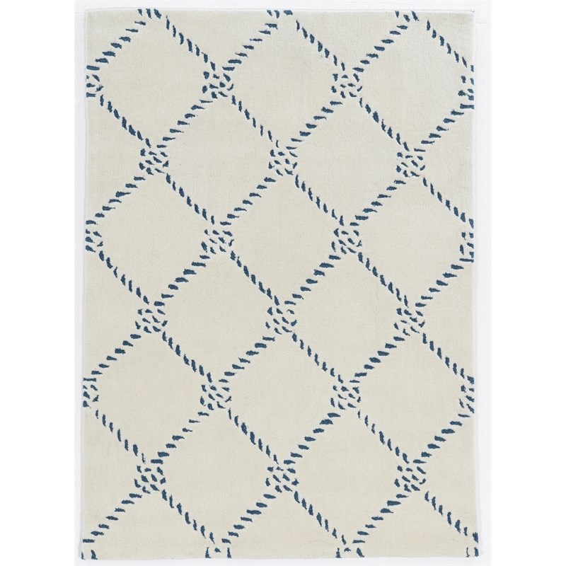 Riverbay Furniture 2' x 3' Hand Tufted Rope Qua Rug in Ivory and Navy