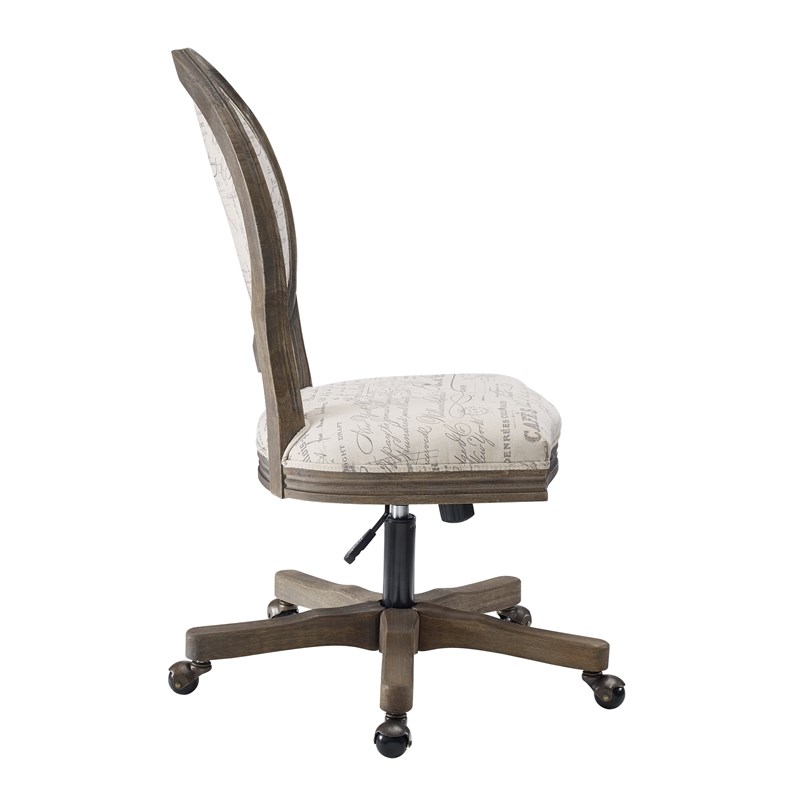 Riverbay Furniture Carrington Scripted Fabric and Wood Office Chair in Gray
